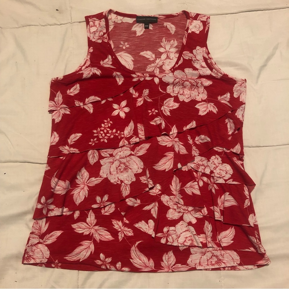 3/20$ Classic Edition - Red & White Floral Pattern Top